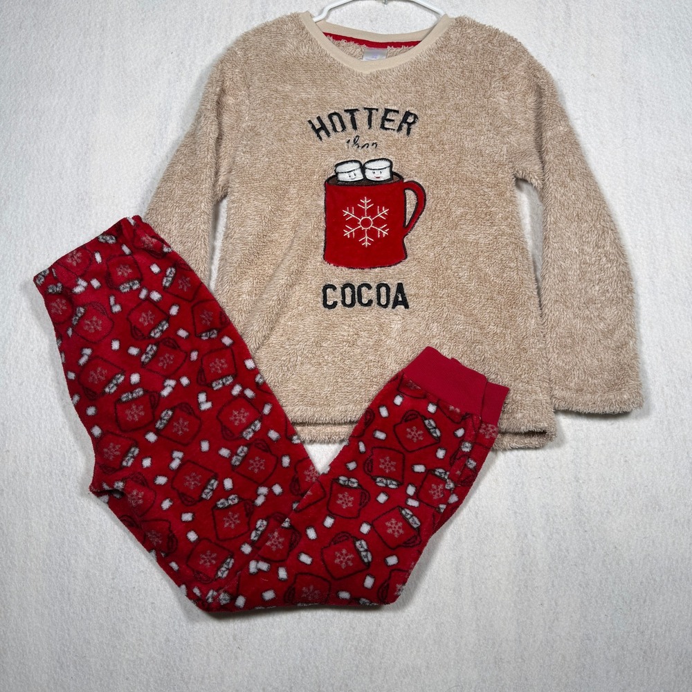 Secret Treasures Kids Fleece Pajama Set Beige Red Hotter than Cocoa Small 4-6